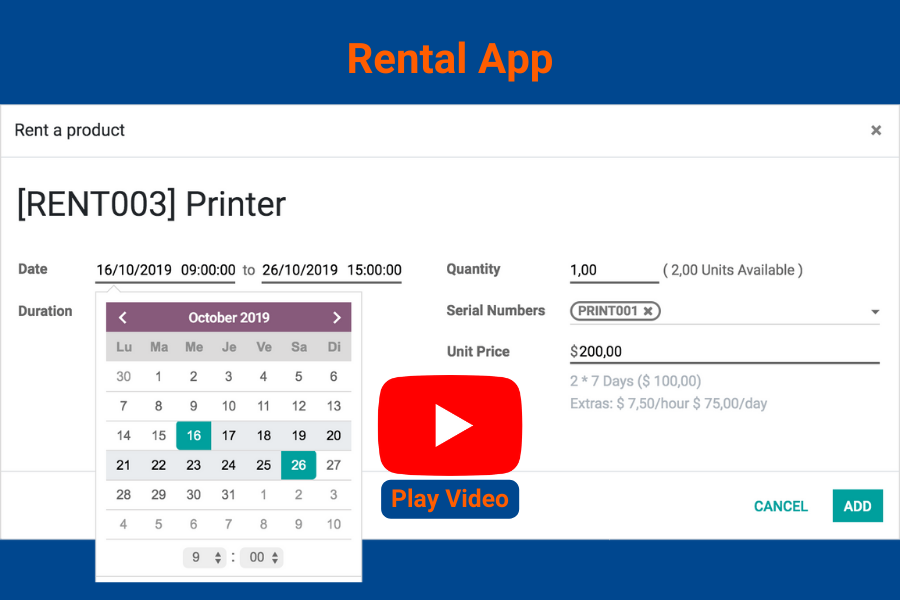 Rental — Odoo screenshot