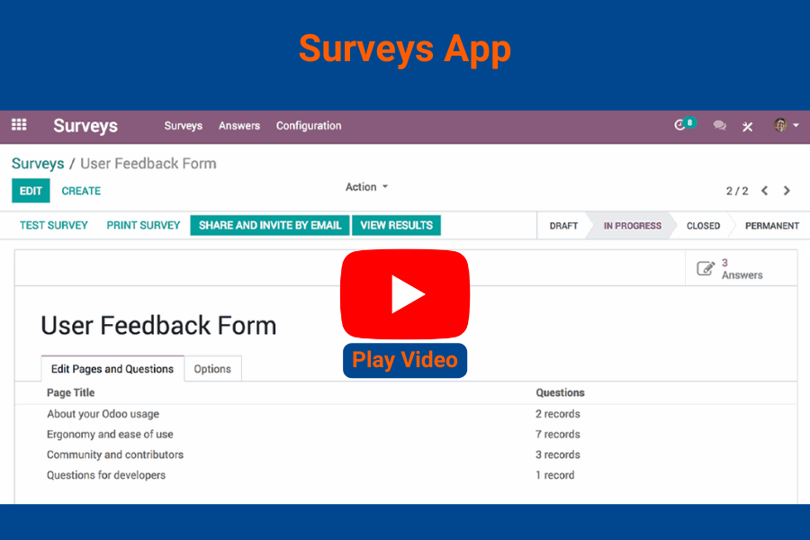 Surveys — Odoo screenshot